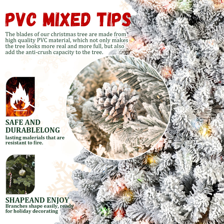 4Ft Flocked Christmas Tree With 150 Colorful Ul Lights And 21 Natural Pine Cones 366 Snowy Pvc Tips, Hinged Branches, Stable Metal Stand, Easy Setup