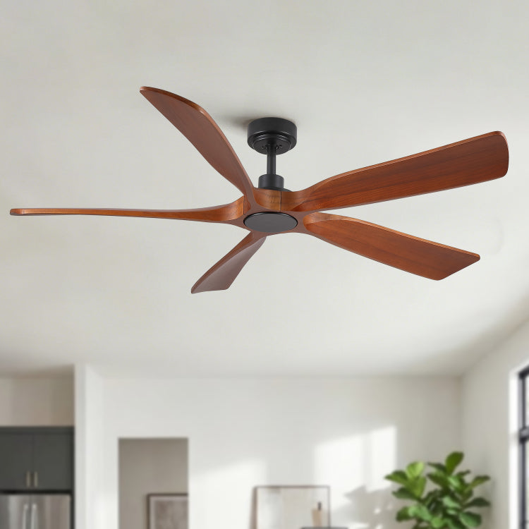 60" Modern Farmhouse Vintage Mahogany Solid Wood With Light And Remote Control, Noiseless, 6 Speeds Reversible, Quiet Dc S For Indoor Or Covered Outdoor Use, Etl Listed