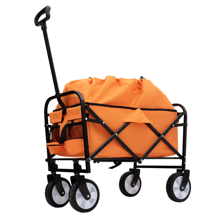 Minimeetall Strap Collapsible Foldable Wagon Cart Beach Wagon Heavy Duty Utility Cart Utility Wagon Grocery Cart For For Camping Shopping Sports Gardeing Fishing Supports 225Lbs Orange
