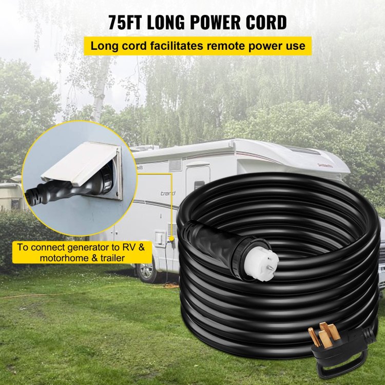 75Ft 50 Amp Generator Extension Cord 6Awg 3C 8Awg 1C Generator Cord 125V 250V Generator Power Cord N14 50P & Ss2 50R & Cs6364 Twist Lock Connectors