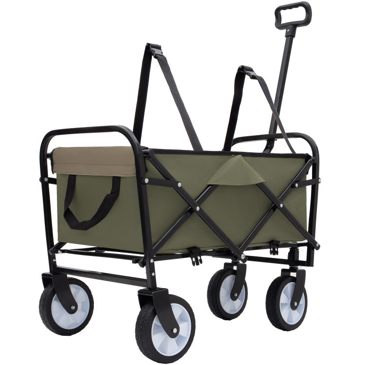 Minimeetall Strap Collapsible Foldable Wagon Cart With Strapping System, Beach Wagon, Utility Cart, Utility Wagon Grocery Cart For Camping Shopping Sports Gardeing Fishing Supports 225Lbs, Army