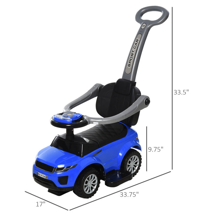 Aosom 2 In 1 Push Cars For Toddlers Kid Ride On Push Car Stroller Sliding Car With Horn Music Light Function Secure Bar Ride On Toy For Boy Girl 1 3 Years Old Blue