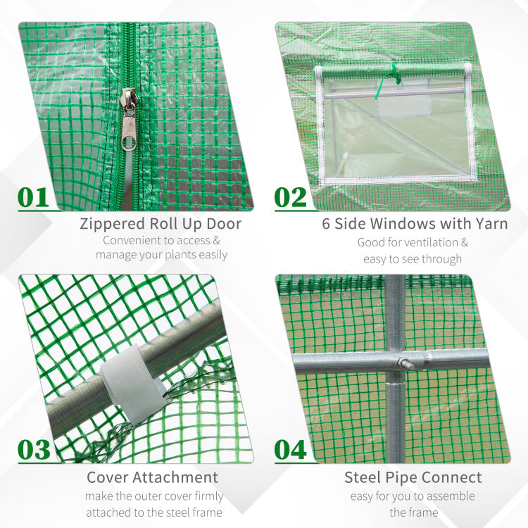 Outsunny 15' X 6' X 7' Walk In Tunnel Greenhouse Garden Plant Growing House With Door And Ventilation Window, Green