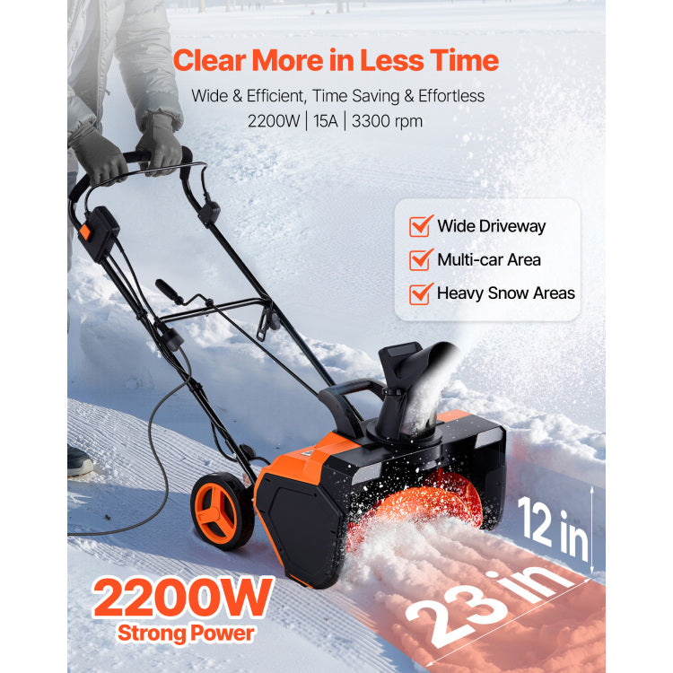 Electric Snow Blower, 23 Inch 15A Corded Snow Thrower With Dual Led Headlights & 180 Rotating Chute, 25Ft Throwing Distance, 12" Depth Clearing, Walk Behind Snowblower For Driveway Sidewalk