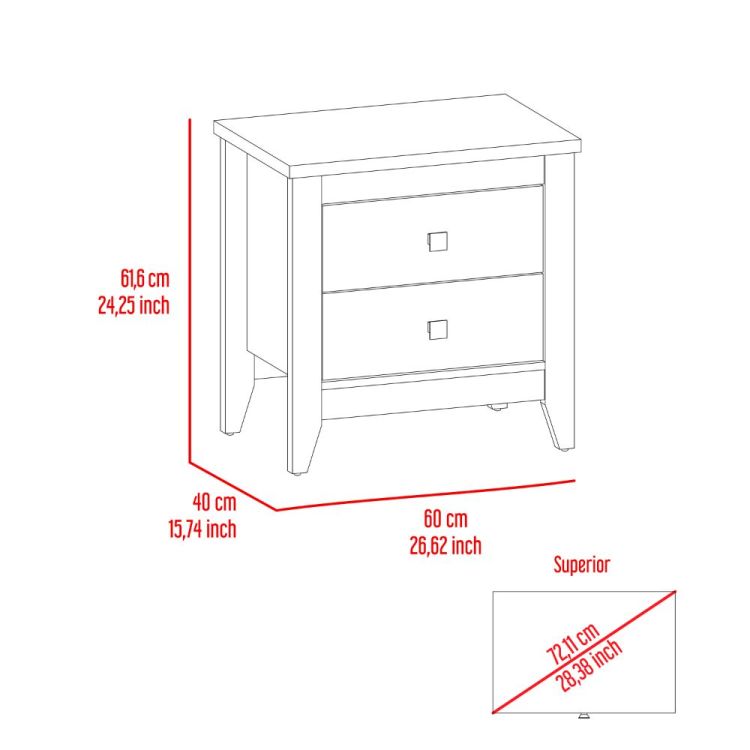 Nightstand 24"H, Two Drawers, Four Legs, Superior Top, White