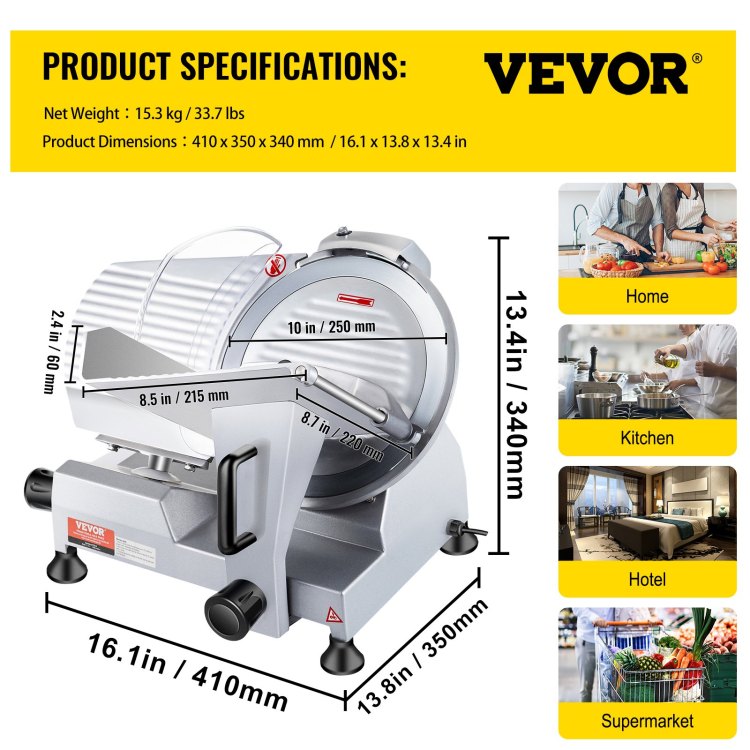 240W Commercial Meat Slicer, Electric Deli Food Slicer, 10" Carbon Steel Blade Electric Food Slicer, 350 400Rpm Meat Slicer, 0 0.47 Inch Thickness Adjustable For Commercial And Home Use