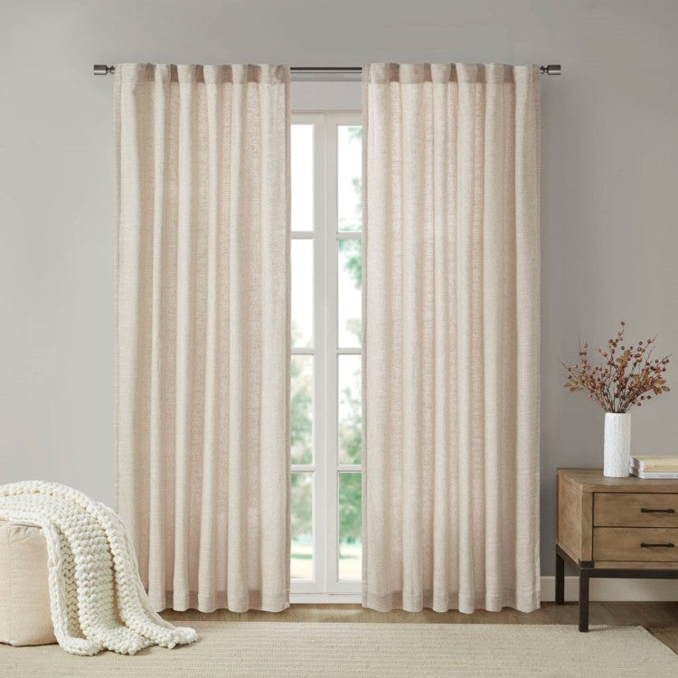 Faux Linen Rod Pocket And Back Tab Fleece Lined Curtain Panel Only 1 Pc Panel