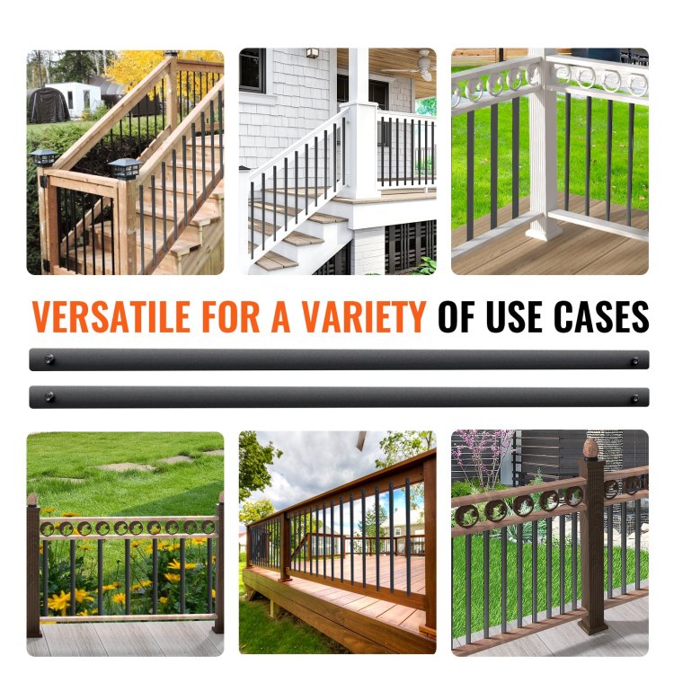 Staircase Metal Balusters, 38'' X 1'' Flat Aluminum Alloy Decorative Banister Spindles, 72 Pack Deck Baluster With Screws, Classic Hollow Deck Railing Satin Black Powder Coated For Porch