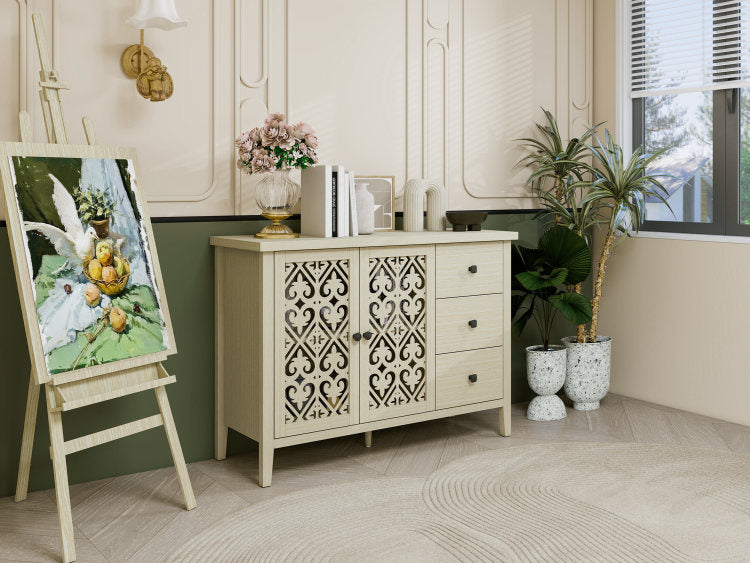 Hollowed Out Cabinet With 2 Door 3 Drawers, American Furniture, Suitable For Bedroom, Living Room, Study