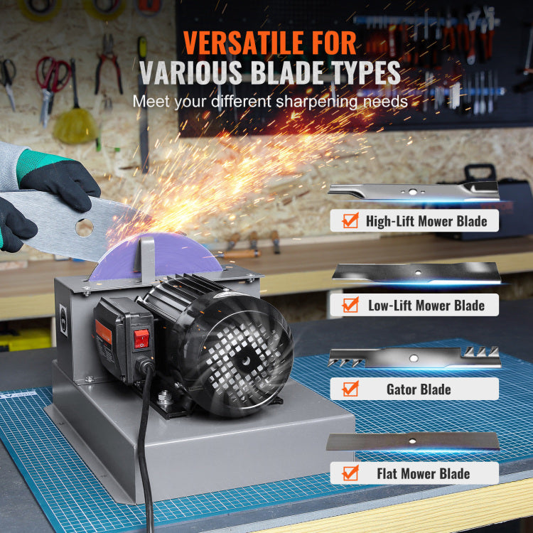 Lawn Mower Blade Sharpener, 1Hp 750W Lawnmower Blade Grinder With 9 Inch Ceramic Grinding Wheel, Powerful Bench Mower Sharpening Machine For High Low Lift Blades, Gator Blades, Flat Blades