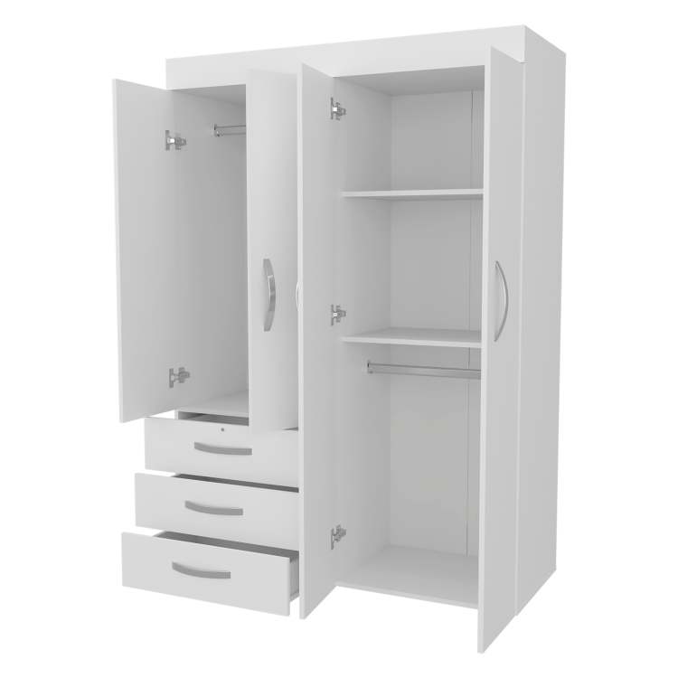 White 4 Door Wardrobe With Drawers And Shelf