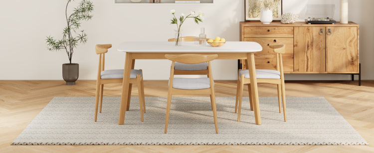 5 Piece Mid Century Modern Dining Set Solid Wood Frame Table 4 Beige Upholstered Chairs, White Oak Beige Same Sku: N759S296907K