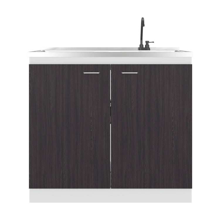 Napoles Utility Sink With Faucet Inclued And Integrated Stainless Steel Counter Top, Freestanding Cabinet With Two Doors, Metal Handles And Two Interior Shelves, Black & White Print
