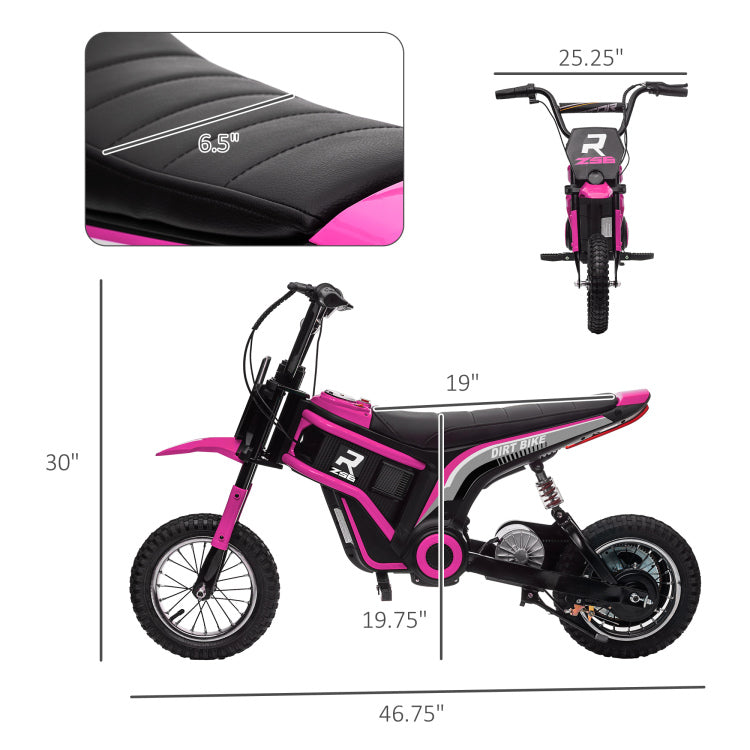 Aosom Electric Dirt Bike With Twist Grip Throttle, 24V 350W Off Road Electric Motorcycle, Up To 15 Mph With Brake, Music Horn, Rear Suspension For Ages 13 Years, Pink