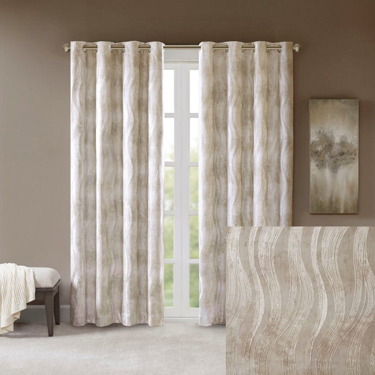 Printed Jacquard Grommet Top Total Blackout Curtain Panel Only 1 Pc Panel