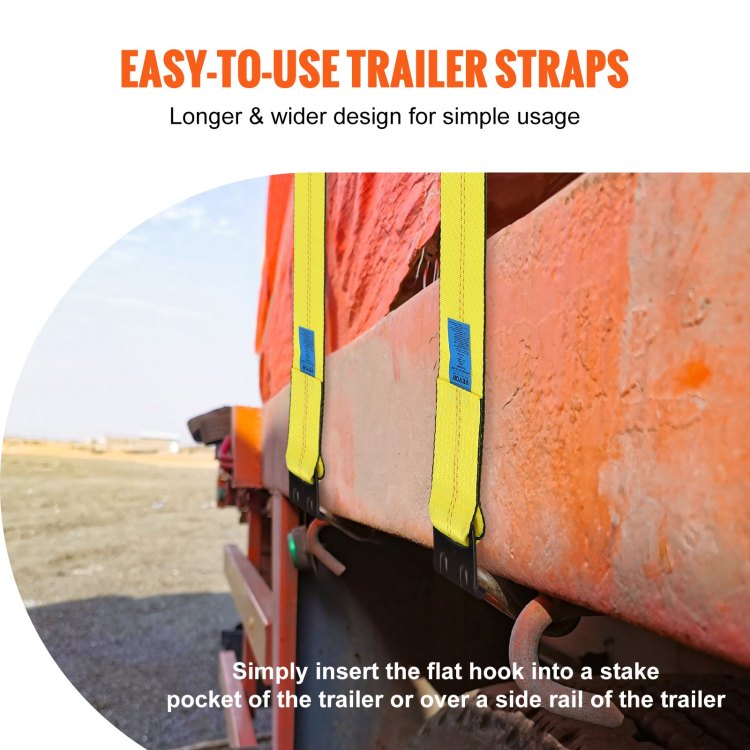 Winch Straps, 4" X 30', 6000 Lbs Load Capacity, 18000 Lbs Break Strength, Truck Straps With Flat Hook, Flatbed Tie Downs Cargo Control For Trailers, Farms, Rescues, Tree Saver, Yellow 10 Pack