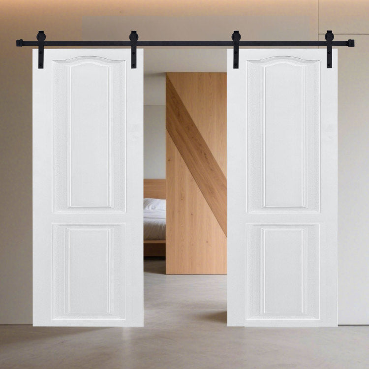 Dual Cnc Crafted Modern Door 3 4" Thick 56 In. X 84 In. Mdf White Barn Sliding Door With Hardware Kit