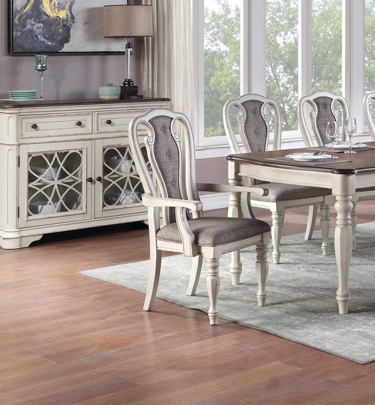 Transitional 9Pc Dining Set Dining Table W Oak Top 6Xside Chairs And 2X Arm Chairs Cushion Seat Antique White Kitchen Dining Room
