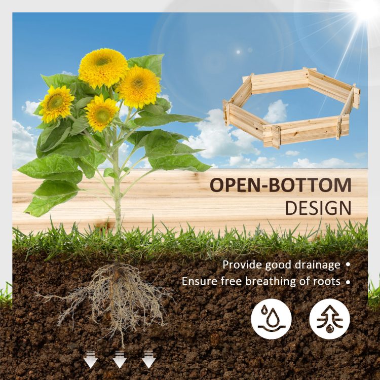 Outsunny Wooden Raised Garden Bed, Hexagon Screwless Planters For Outdoor Plants, Vegetables, Flowers, Herbs, 39" X 36" X 6", Natural Wood
