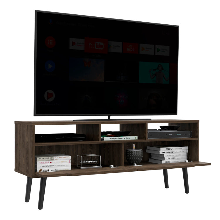 Tv Stand For Tv S Up 52", Three Open Shelves, Two Flexible Drawers, Dark Walnut