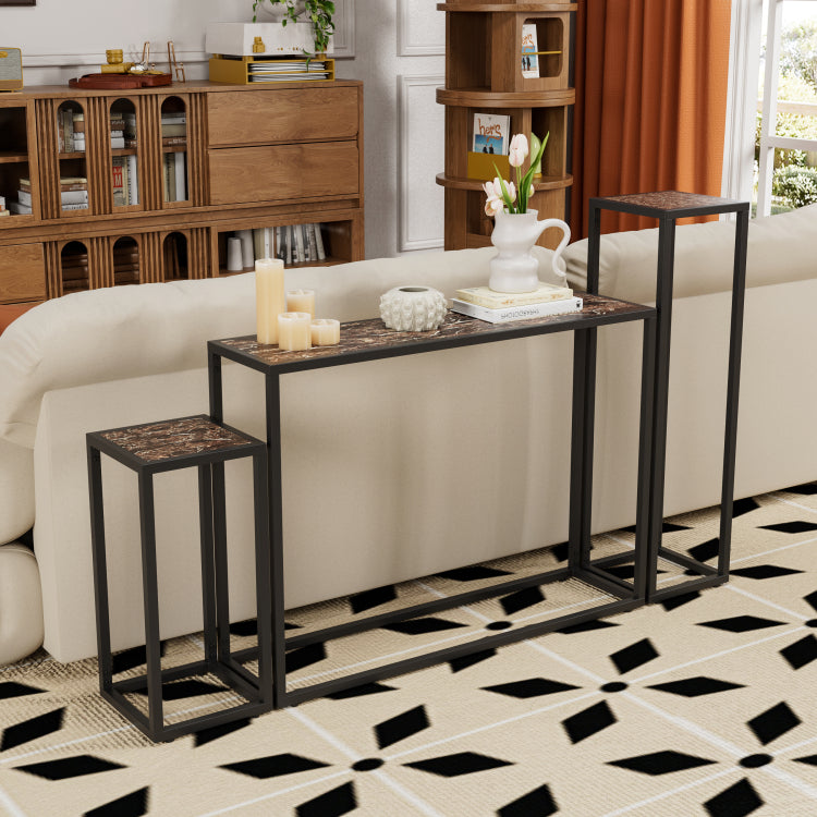 3 Piece Set Of Narrow Table, High End Edge Wrapped Entrance Hall Table, Entrance, Industrial Corridor Table, Living Room, Entrance Hall, Rural Brown Black Color