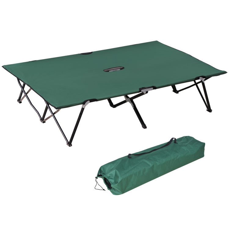 Outsunny 2 Person Folding Camping Cot For Adults, 50" Extra Wide Outdoor Portable Sleeping Cot With Carry Bag, Elevated Camping Bed, Beach Hiking, Green