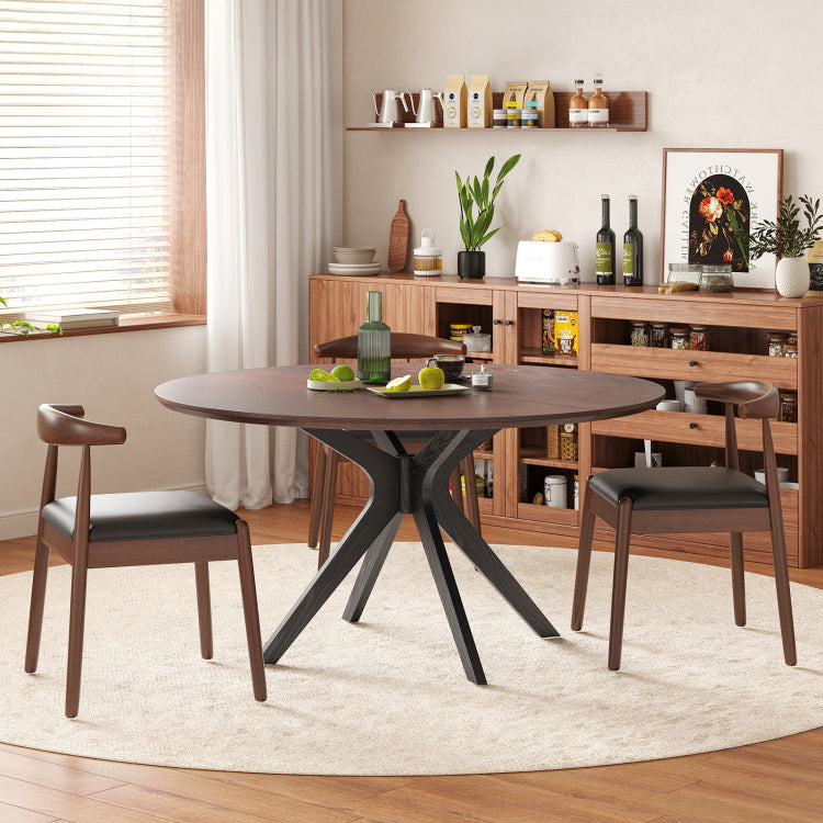 47.2" Solid Wood Round Dining Kitchen Table For 4 6 People With Intersecting Pedestal Base