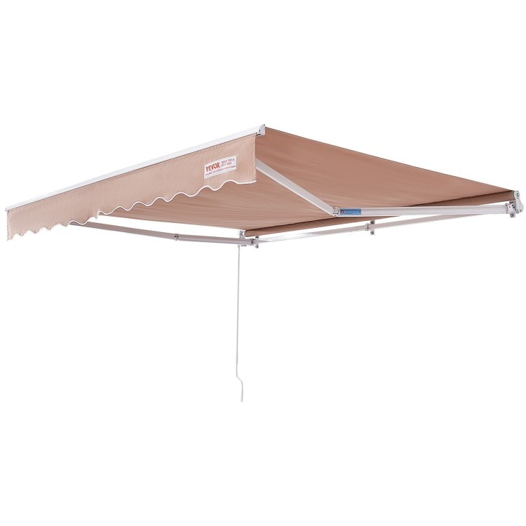 Manual Retractable Awning, 12 X 10 Ft Outdoor Patio Awning Retractable Sun Shade, Water Resistant Polyester Patio Door Window Awning Sunshade Shelter With Crank Handle For Backyard, Balcony