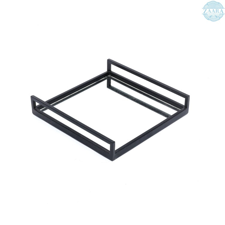 Handcrafted Glass With Metal Frame Serving Tray 20X20X3 Inches Rustic & Elegant Design For Entertaining Set Of 2