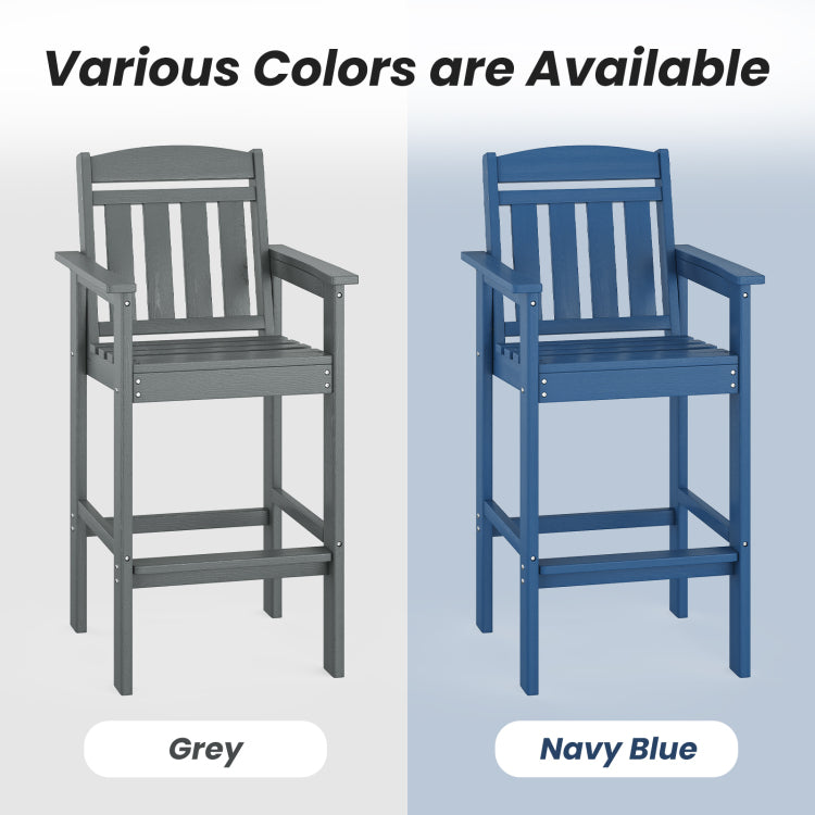 Tall Adirondack Chairs Set Of 2, Hdpe Adirondack Bar Stools With Connecting Tray, Bar Height Adirondack Chair Patio Barstool, Ideal All Weather Tall Patio Chair For Balcony, Poolside, Backyard