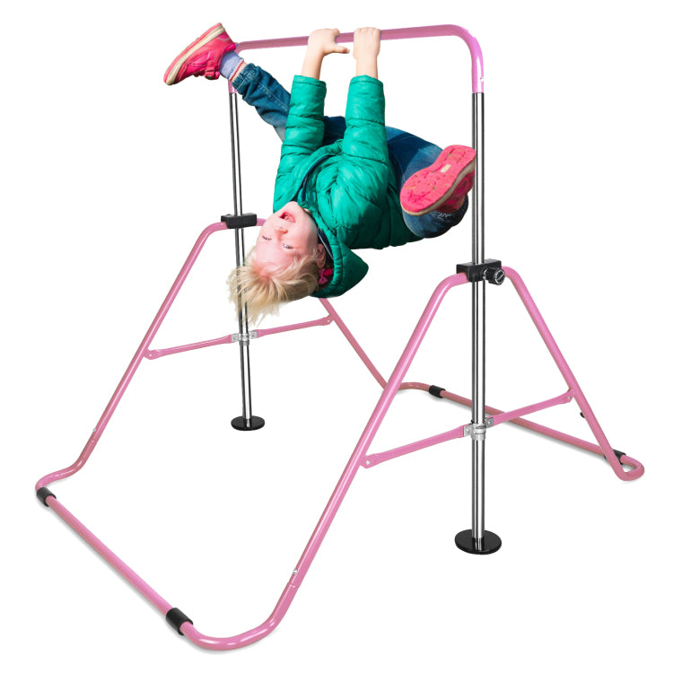 Pink Multi Functional Adjustable Height Children'S Horizontal Gymnastic Bar With Bear Rings