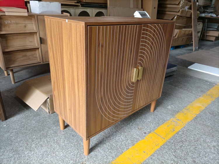 Walnut Wood Buffet Cabinet With Line Groove Design,Sideboard Buffet Cabinet With Storage,Multifunctional Accent Cabinet For Living Room,Entryway,Hallway,Office,Kitchen