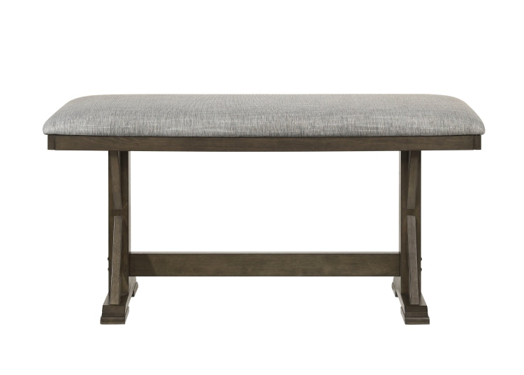 1Pc Rustic Upholstered Counter Height Dining Bench Rich Wood Finish Wooden Dining Room Furniture Brown