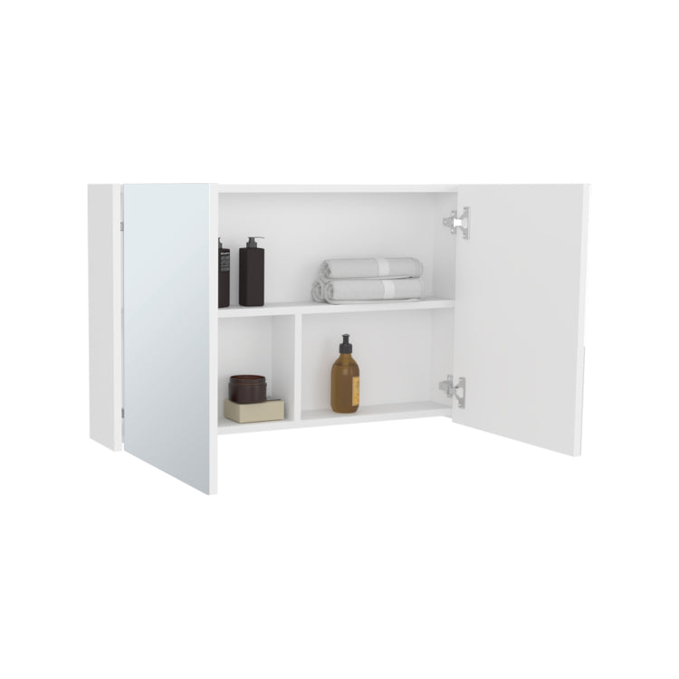Bouti 19.7" H X 31.5" W Double Door Mirror Medicine Cabinet, Three Interior Shelves For Bathroom, Kitchen White