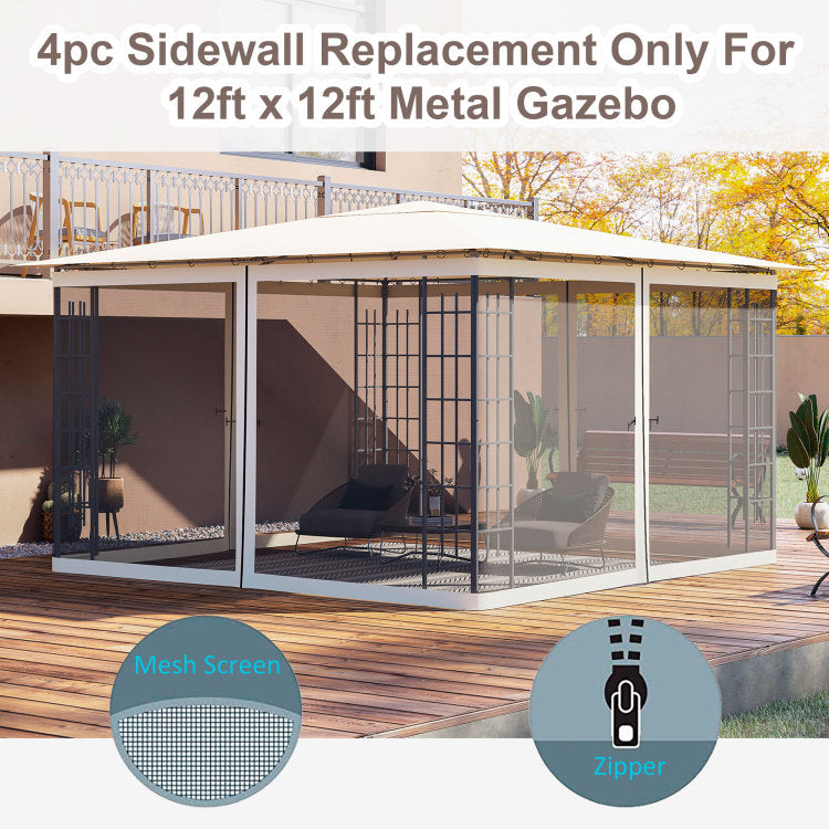 Outsunny 12' X 12' Universal Replacement Mesh Sidewall Netting For Patio Gazebos And Canopy Tents With Zippers, Sidewall Only , Cream