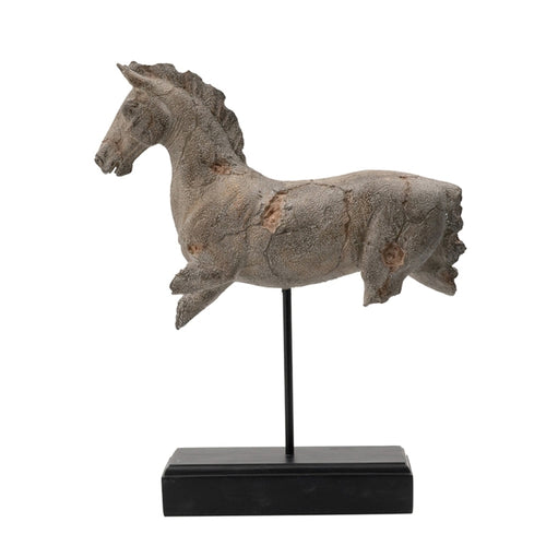 14X4.5X17" Antique Horse Statue On Stand