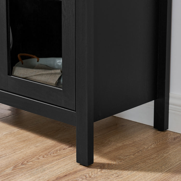 A High Arched Storage Cabinet With A Lamp, A Modern Retro Style Wooden Storage Cabinet With Adjustable Glass Partitions, Suitable For Use As A Multi Functional Cabinet In Kitchens Black