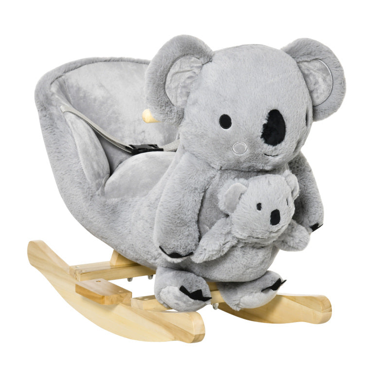 Qaba Kids Ride On Rocking Horse, Koala Shaped Rocker With Realistic Sounds For Children 18 36 Months, Gray