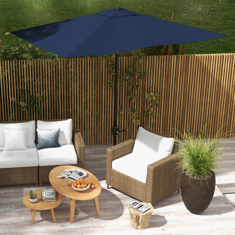 Outsunny 6.5' X 10' Rectangular Market Umbrella, Patio Outdoor Table Umbrella With Crank And Push Button Tilt, Blue