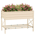 Outsunny Raised Garden Bed With Galvanized Steel Frame, Storage Shelf And Bed Liner, Elevated Planter Box With Legs For Vegetables, Flowers, Herbs, Cream