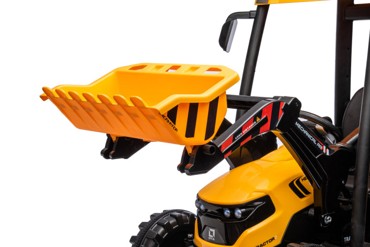 24V Kids Ride On Tractors With Parent Remote Control, Pedal Tractors With Working Loader And Backhoe Digger, Kids' Ride On Car Toys 24V Battery Powered Electric Vehicles With Trailer, Digger Yellow