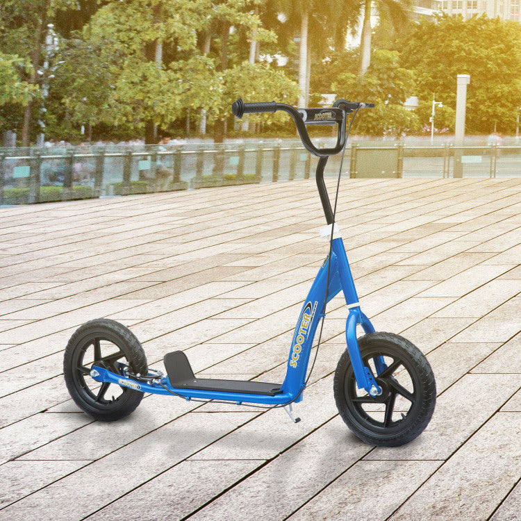 Homcom Kick Scooter For Kids 5 12 Years Old, Big Wheel Kids Scooter With Adjustable Height Handlebar, Non Slip Footplate, Rear Brake, Blue