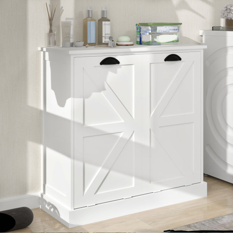 Two Compartment Tilt Out Laundry Sorter Cabinet White