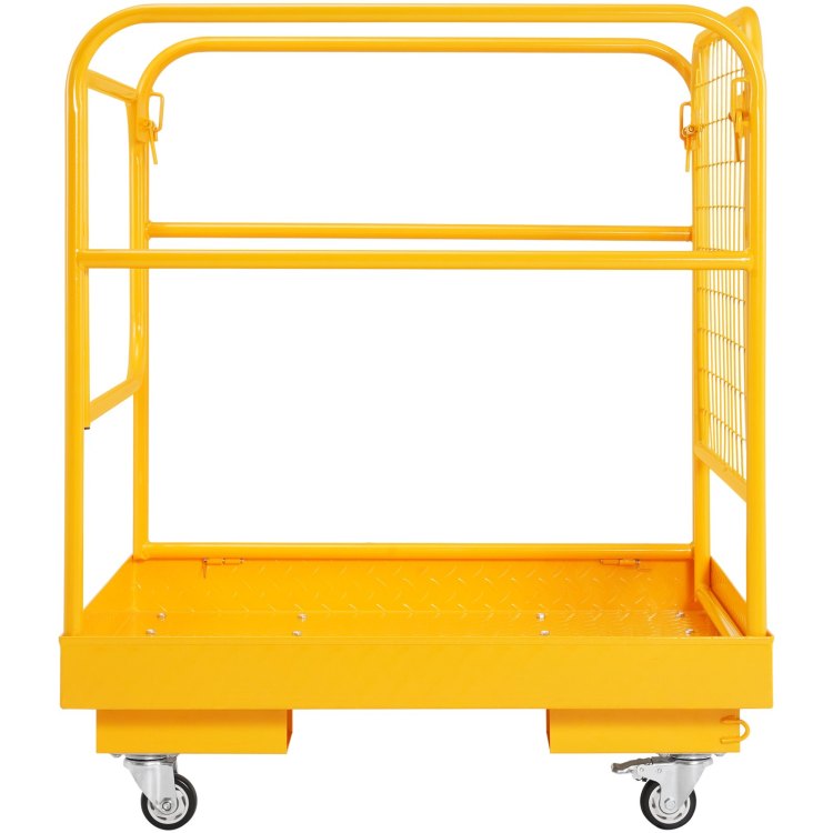 Forklift Safety Cage, 1200 Lbs Load Capacity, 36 X 36 Inches Folding Forklift Work Platform With Lockable Swivel Wheels, Drain Hole & Device Chain, Holds 1 To 2 Adults, Perfect For Aerial Work