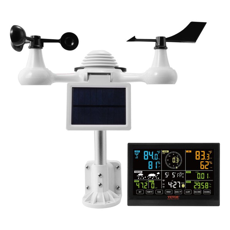 7 In 1 Wi Fi Weather Station, 7.5 In Color Display, Home Weather Station Indoor Outdoor, With Solar Wireless Outdoor Sensor Alarm Alerts, For Temperature Humidity Wind Speed Direction Rain