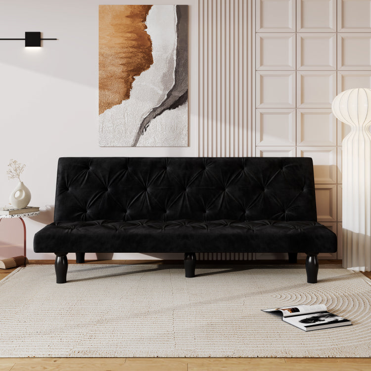 Sofa To Bed Evolution: 66" Black Velvet Sofa Bed Transforms Seamlessly, Ideal For Family Living Rooms, Apartments, And Bedrooms