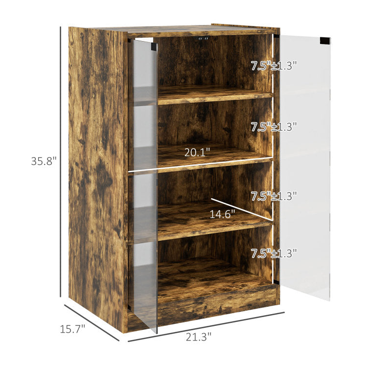 Homcom Media Cabinet, 4 Tier Stereo Cabinet, Modern Audio Video Media Stand With Adjustable Shelves, Tempered Glass Doors, And Cable Management, Rustic Brown