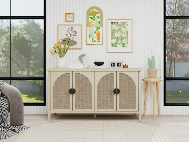 Rattan 4 Door Cabinet, Suitable For Bedroom, Living Room, Study