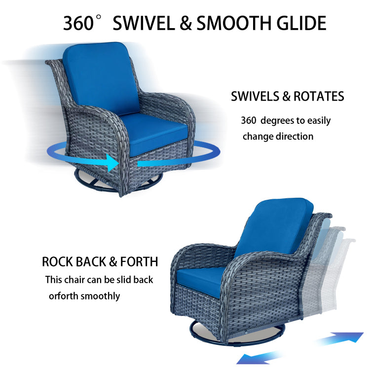 Wicker Patio Furniture Set 5 Piece Rattan Outdoor Sectional Conversation Sets With 2 Swivel Rocking Chairs,2 Ottomans And 1 Side Table For Porch Deck Garden