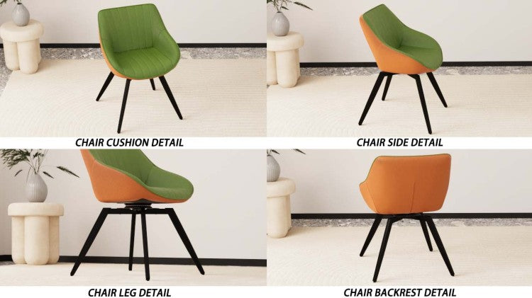 A Set Of 2 Dining Chairs, Medieval Modern Kitchen Dining Chair, Pu Decorative Chairs With Black Metal Legs, Suitable For Home&Kitchen Green And Orange